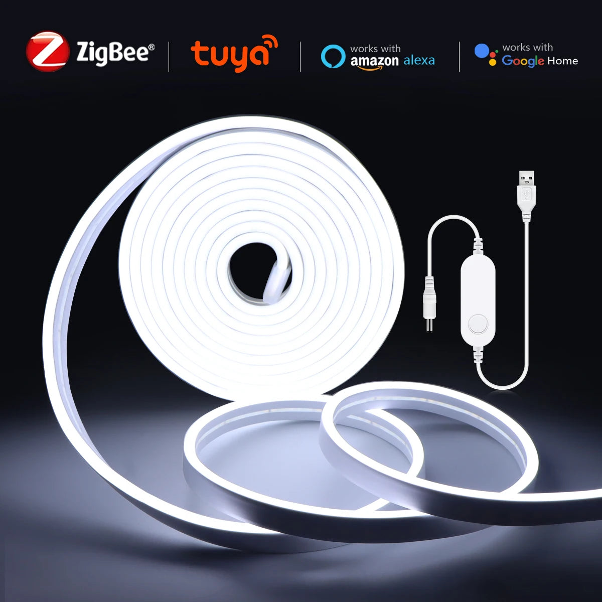 RGB Neon Light LED Strip ZigBee 5V USB Flexible RGB Rope Tube Lamp Warm/White Dimmable Lights for Tuya SmartThing Alexa Google.