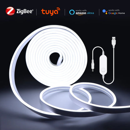 RGB Neon Light LED Strip ZigBee 5V USB Flexible RGB Rope Tube Lamp Warm/White Dimmable Lights for Tuya SmartThing Alexa Google.