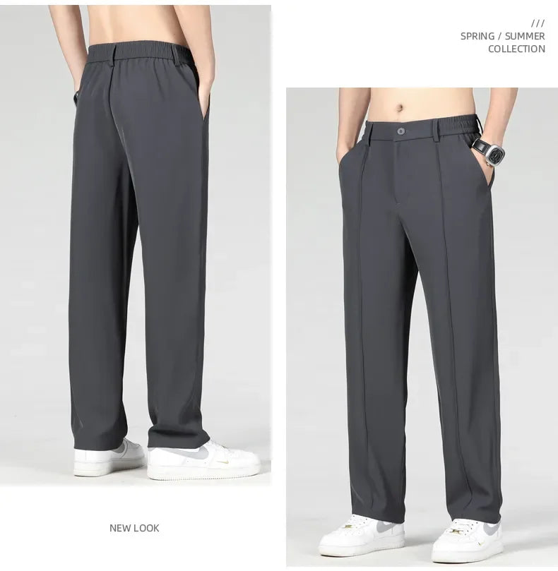 New Autumn Men's Business Straight Suit Trousers Elastic Waist Drape Loose Casual Stitching Khaki Black Pants Brand Clothing.