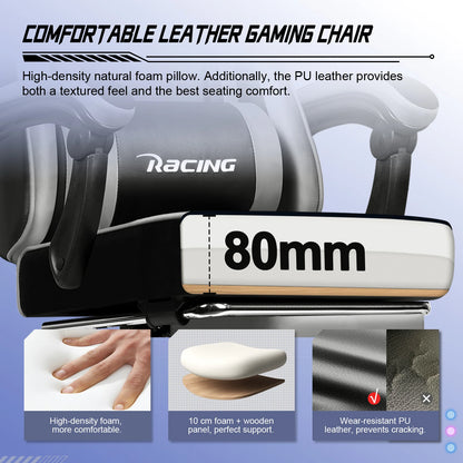 Daccormax Ergonomischer Gaming-Stuhl mit Fußstütze, Liegestuhl 170 ° , Rennstuhl aus PU-Leder mit Lordosenstütze und Kopfstütze