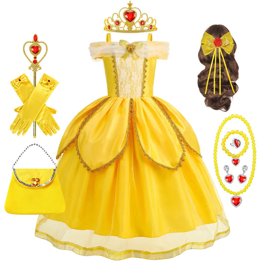 Belle Cosplay Prinzessin Kleid Mädchen Geburtstag Charme Kostüm Kinder Karneval Party Bühne Leistung Vestido Kinder Disguise Kleid