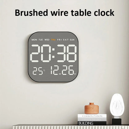 Wanduhr mit Spiegel-Bürsten-Finish, Premium-Gefühl, geräuschlos, Wanduhr, Tischwecker, Temperaturanzeige, Schlafzimmer, Büro, Wohnzimmer, Dekoration