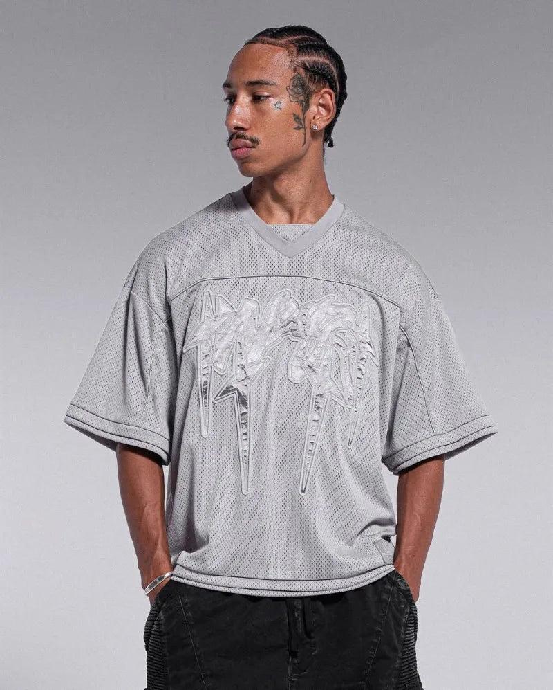 American fashion trend Gothic letter embroidery pattern oversized T-shirt men's retro loose fitting pullover short sleeved shirt.