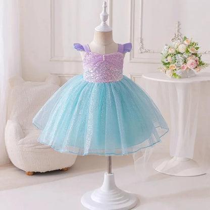 Mädchen Prinzessin Kleider Meerjungfrau Motto Party Sling Mesh Rock Pailletten Leistung Kostüm Geburtstag Kinder Kleidung Perle Säuglings Kleid