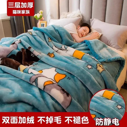 Printing Blanket Quilt Winter Keep Warm Double-deck Thickening Soft Comfortable Multiple Specifications Add Velvet Siesta Sheet
