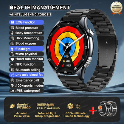 2025 New ECG+PPG Health Diagnosis Smartwatches Men Women Clock Uric Acid Lipid BP Heart rate Tracker NFC Sports Smart Watch IOS