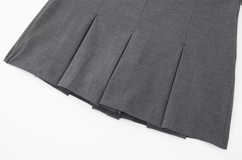 Women Fashion With Pleated Shorts Skirts Vintage High Waist Side Zipper Female Skort Mujer.