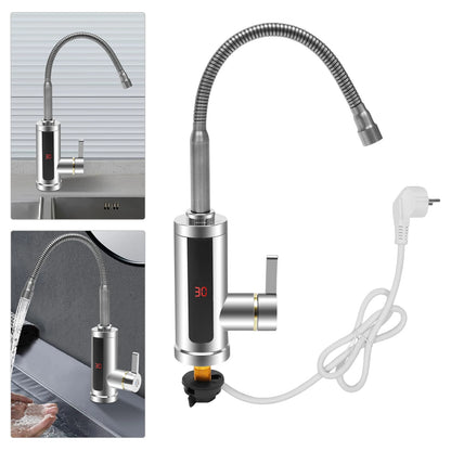 3000W Electric Hot Water Faucet 360° Rotating Stainless Steel Kitchen Faucet Instant Heating Led Digital Display