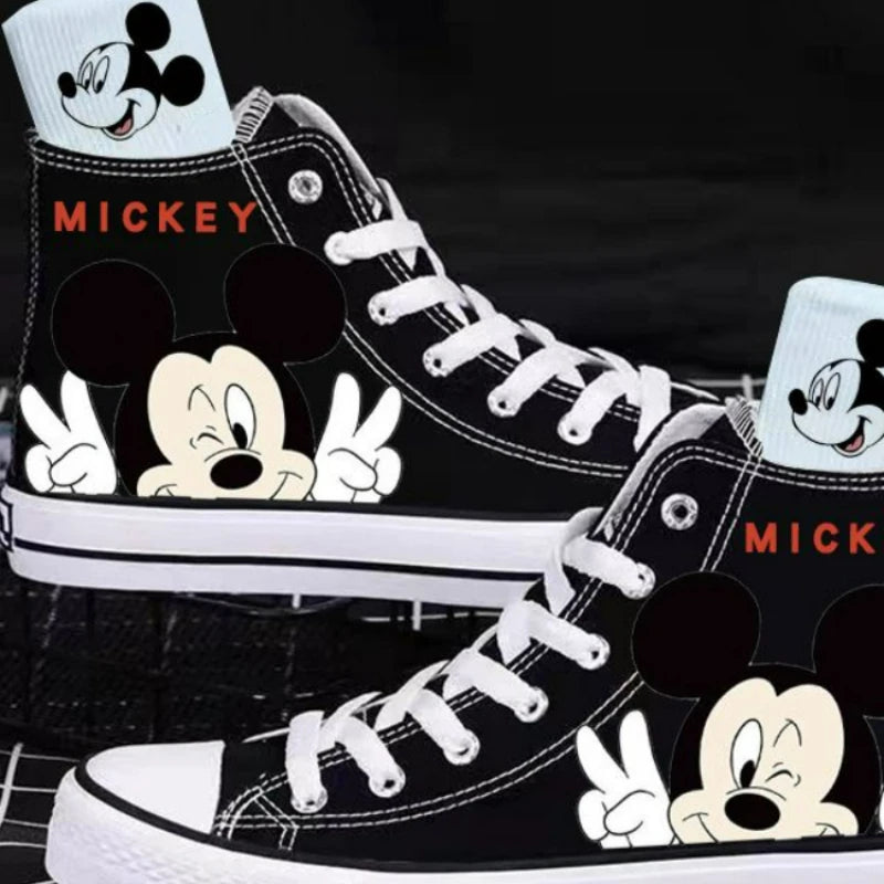 Girl Boys Kids Disney Mickey Mouse White Black Canvas Shoes Casual Cartoon Comfort Children Print Shoes Size 35-44.