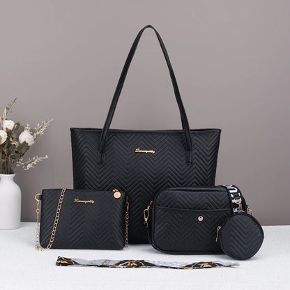 Wave pattern daily commuting large capacity tote bag handbag four piece set fashion trend personality change camera bag.