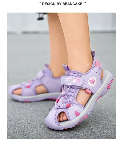 Summer Beach Water Children Sandals Fashion Shoes Outdoor Non-slip Soft Bottom Shading Leather Boys Comfortable Shoes Girls.
