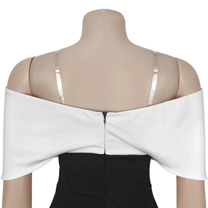 HBLL Women's Off The Shoulder Color-Block Back Zipper Wide Legs Jumpsuits One Piece Outfits Elegant Patchwork Rompers Clubwear.