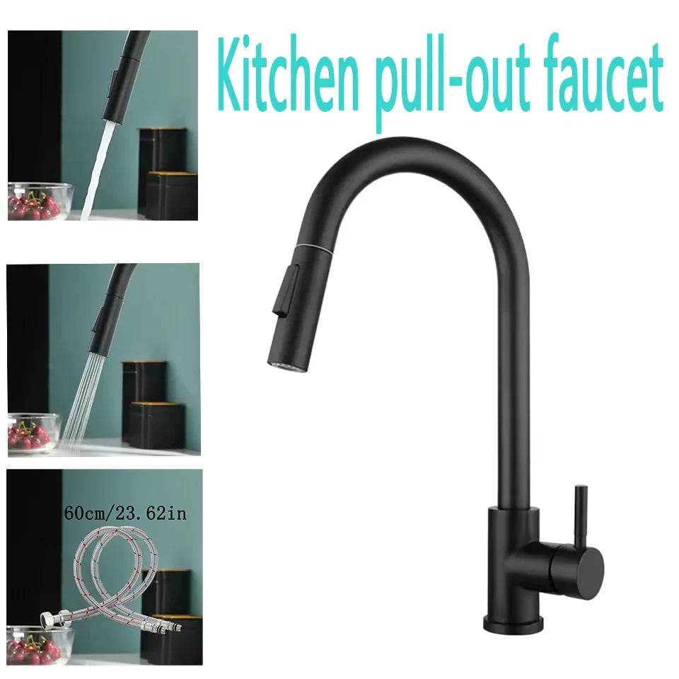 Kitchen Faucet Pull Out Brushed Nickle Stainless Steel Black Kitchen Mixed Tap Kitchen Sink Tap