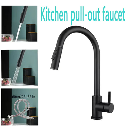 Kitchen Faucet Pull Out Brushed Nickle Stainless Steel Black Kitchen Mixed Tap Kitchen Sink Tap