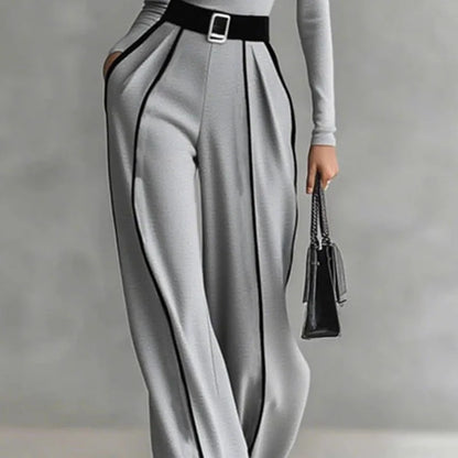 Retro Turtleneck Bottoming Shirt Top+Wide-leg Trousers Suit Woman Elegant Contrast Color 2 Piece Sets Long Sleeve Autumn Outfits.