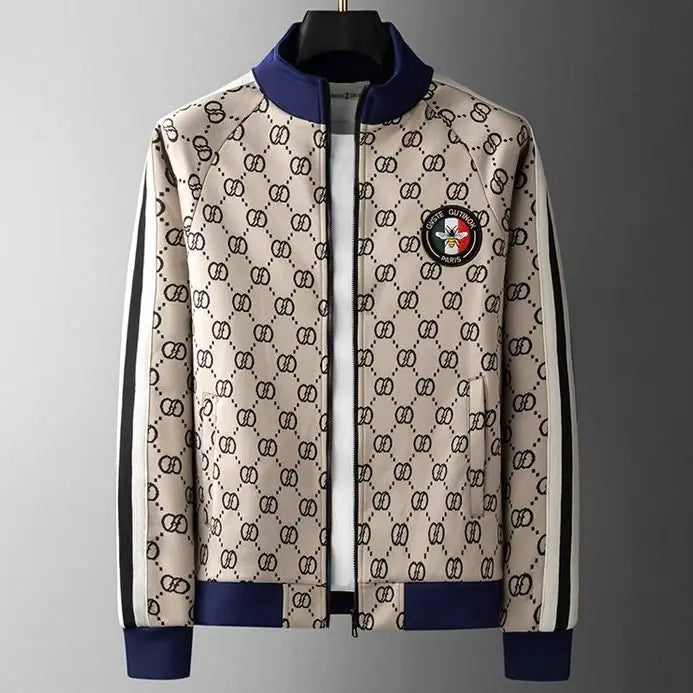 European Station Men's High-end Plaid Sports Casual Pants Set Ruffian Handsome Jacket Sweater Two-piece Set.