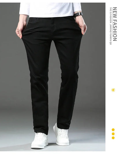 Slim Fit Casual Men's Jeans Youth Straight Leg Regular Business Elastic Long Trousers Autumn New Arrival from Mainland China.