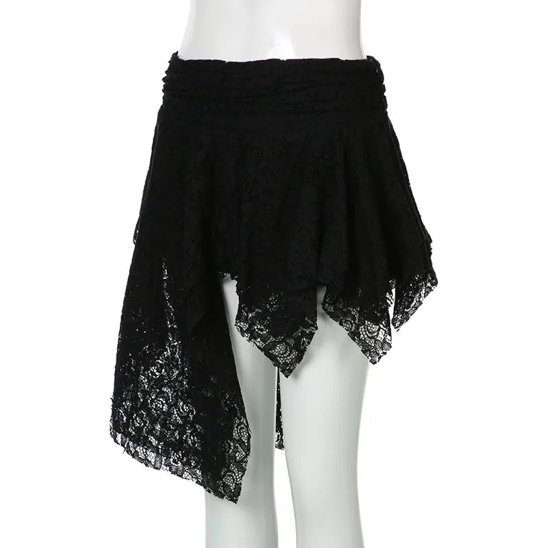 Asymmetrical Lace Skirt Pants Women High Waist Layered Skirt Y2k Japanese Vintage Jacquard Short Skirt 2025 Spring Clothing.