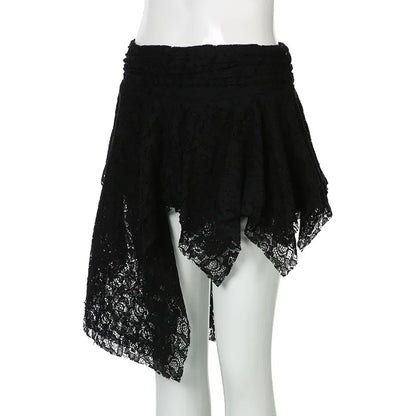 Asymmetrical Lace Skirt Pants Women High Waist Layered Skirt Y2k Japanese Vintage Jacquard Short Skirt 2025 Spring Clothing.