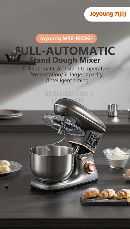 Joyoung 5L Stand Dough Mixer For Kitchen Cream Whisk Cake Dough Blender With Stainless Steel Bowl 6 Gears Chef Machine.