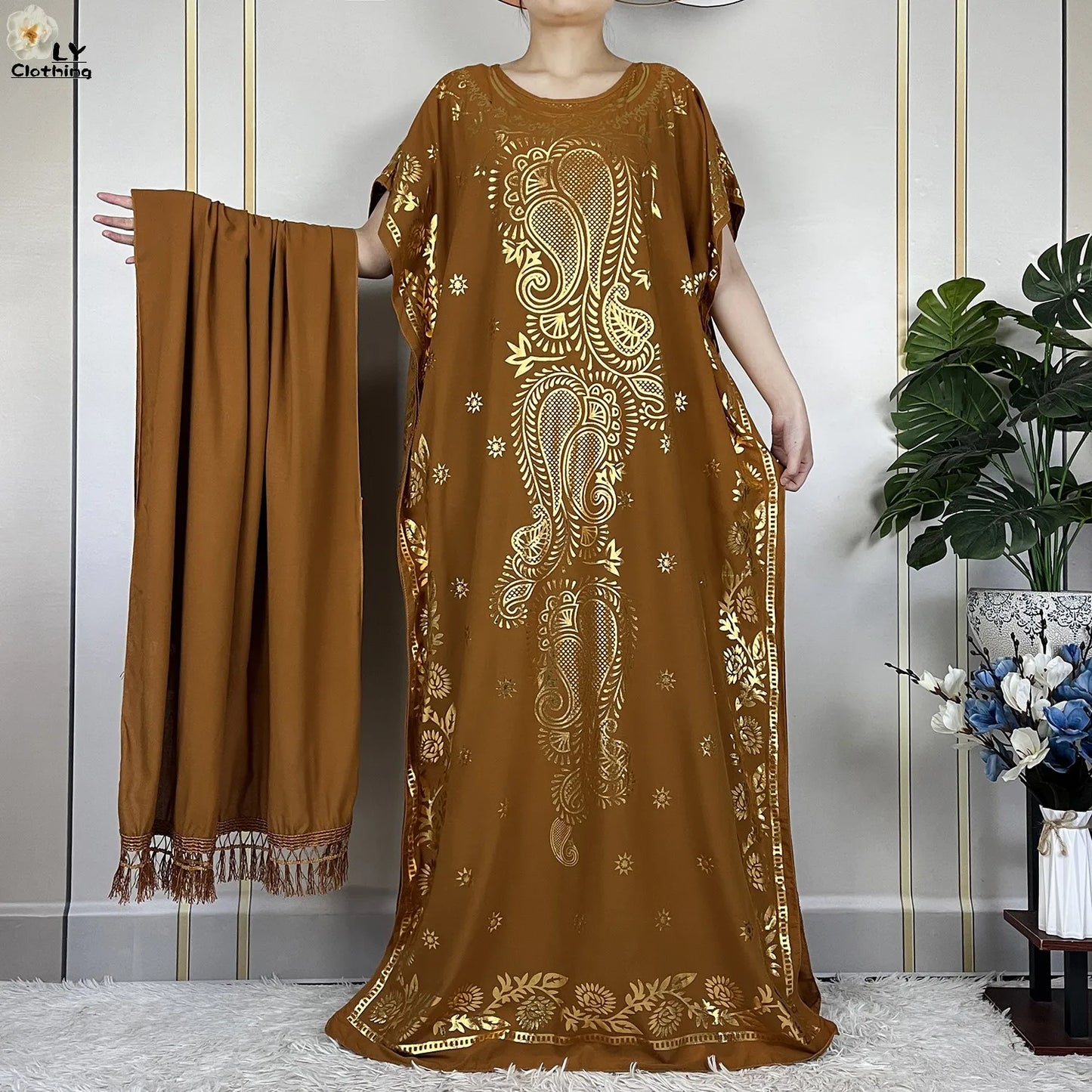 Neue Sommer Abaya für Frauen lässig Kurzarm weiches Baumwoll kleid Dubai Kaftan lose Dame Maxi Islam afrikanisches Kleid mit großem Schal