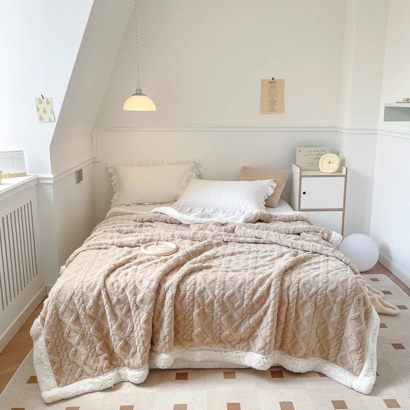 Double Layer Fleece Blanket Autumn Winter Thick Warm Office Nap Throw Blankets for Sofa Bed Single Double Soft Plush Comforter.