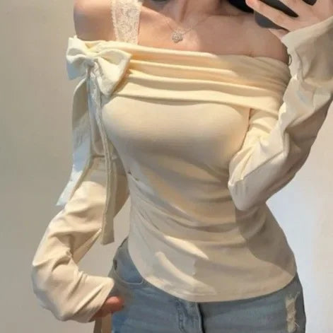 New Women's One-Shoulder Bodycon Shirt Spring Fashion Cover-Up French Style Korean Small Top Sleeveless Collarless Design.