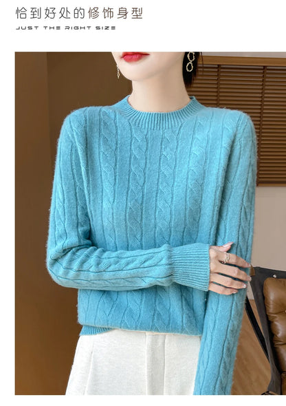 Frauen 100% Merino Wolle Verdickung Pullover Oansatz Gestrickte Twisted Pullover Herbst Winter Kaschmir Langarm Kleidung Basis Tops