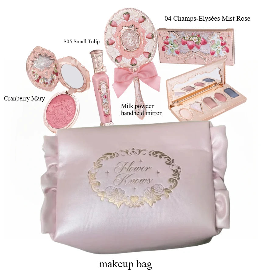 Makeup Set Flower Knows All in One GiftBox Glitter EyeShadow Palette Long Lasting Velvet Lip Cream Matte Blush with Cosmetic Bag.
