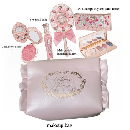 Makeup Set Flower Knows All in One GiftBox Glitter EyeShadow Palette Long Lasting Velvet Lip Cream Matte Blush with Cosmetic Bag.