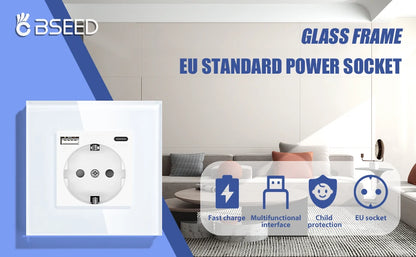 BSEED EU Standard Einzigen Steckdose Doppel Glas Steckdosen Triple Steckdosen Steckdose Für Home Office Schlafzimmer 16A.