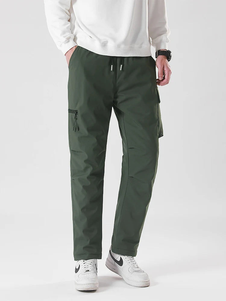 Winter Padded Pants Men 90% White Duck Down Padding Warm Cargo Pants Waterproof Windproof Snow Cold Thermal Down Trousers.