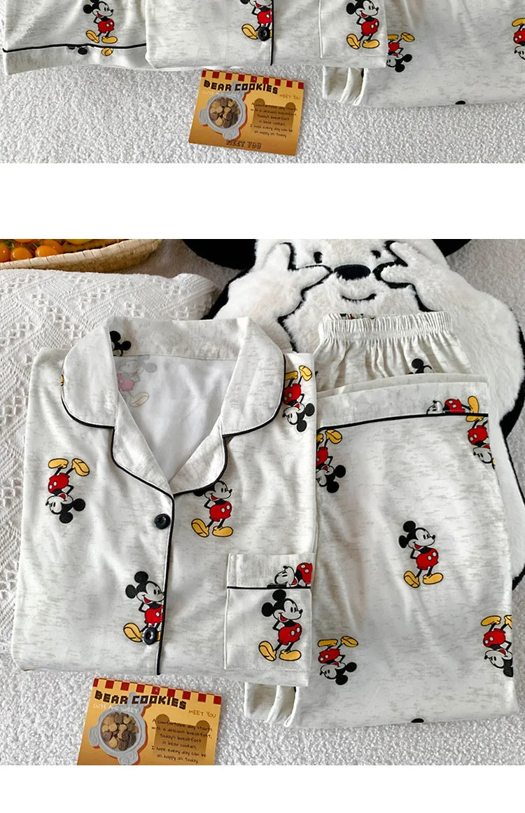 3Pcs Mickey Mouse Pajama Set Women's Summer Short-Sleeved Cute Sleepwear Autumn Student Home Clothes Three-Piece Set Nightgown.