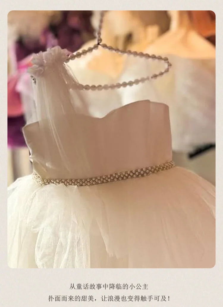 Formales Kleid für Kinder2025Neues weißes ärmelloses Prinzessinnenkleid im europäischen und amerikanischen Stil für Performance-Kostüme für kleine Mädchen.