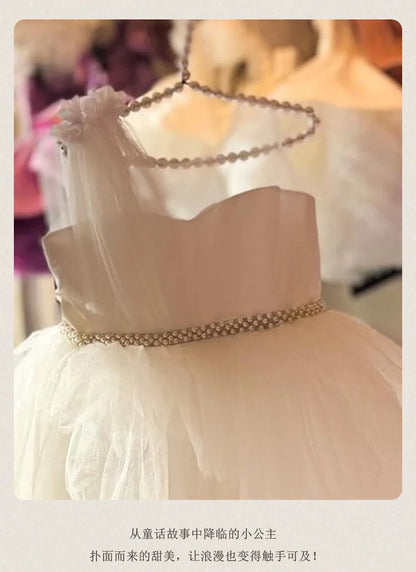 Formales Kleid für Kinder2025Neues weißes ärmelloses Prinzessinnenkleid im europäischen und amerikanischen Stil für Performance-Kostüme für kleine Mädchen.