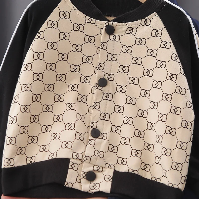 Autumn Spring New Children Fashion Full Printing Clothing Sets Baby Boys Handsome Zipper Jacket+Pants Toddler Tracksuit.