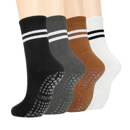 4 Pairs Yoga Socks for Women Professional Non-slip Silicone Mid-tube Pilates Socks Indoor Fitness Gym Dance Sports Floor Socks.