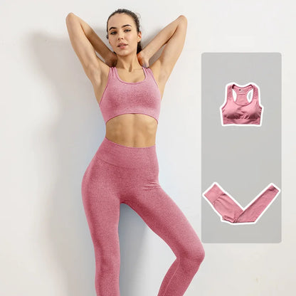 Women Vital Seamless Yoga Fitness Clothing Set High Waist Gym Leggings Crop Tops Sports Tracksuit Plush Up Sports Outfits