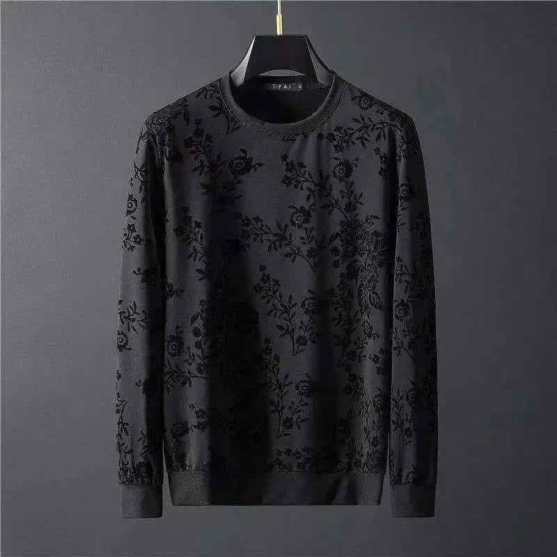 Spring Summer New Men Suits Simple Jacquard O-Neck Long Sleeve Thin T-shirts And Pants Two piece Set For Men's Trendy Outfits.