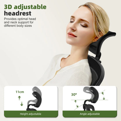 AUTHMIC Ergonomischer Bürostuhl, verstellbare Netzrückenlehne, verstellbare Lordosenstütze, hochdichter Schaumstoffsitz, Heimarbeitskomfort