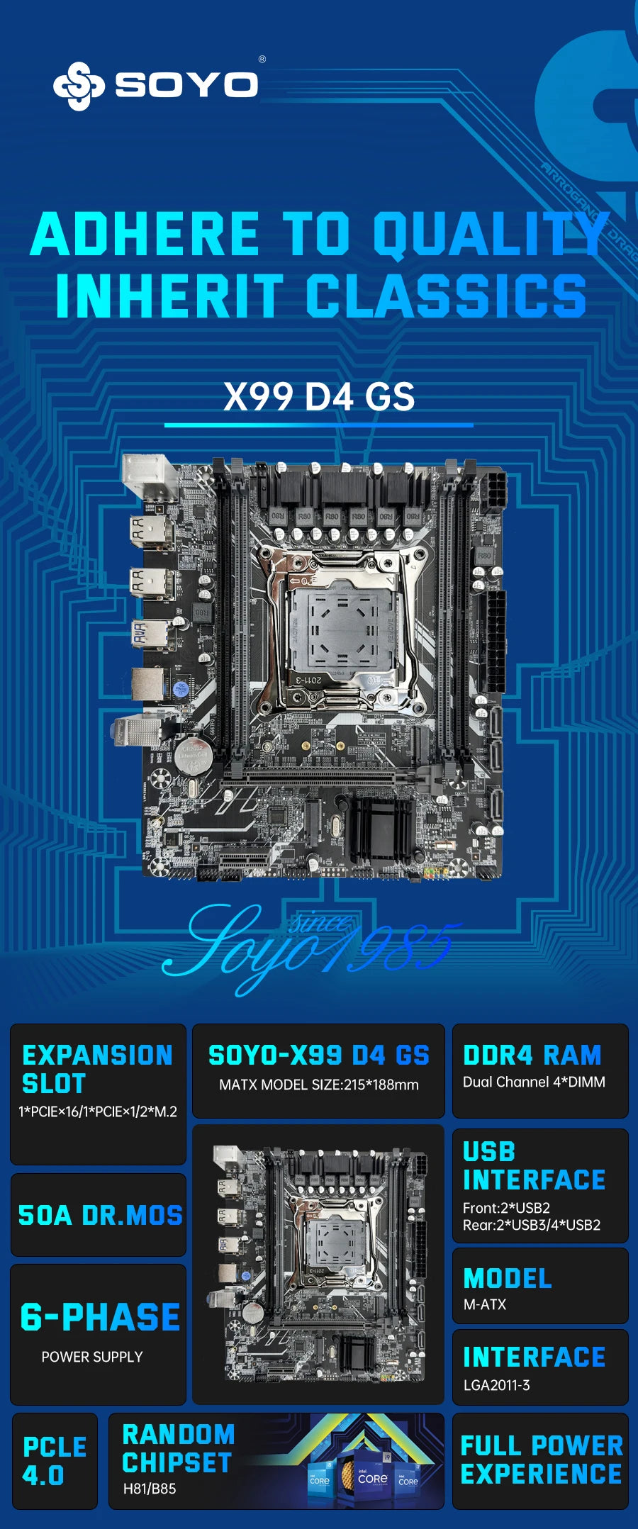 SOYO X99 Gaming Motherboard Set with Intel Xeon E5 2680 V4 CPU& DDR4 8Gx2 2133MHz Dual Channel ECC RAM M.2 NVME for Desktop PC.