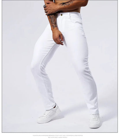 Men's White Casual Jeans New Denim Pants Comfortable Fashion Stretch Slim Fit Straight Trousers Male Clothing Streetwear.
