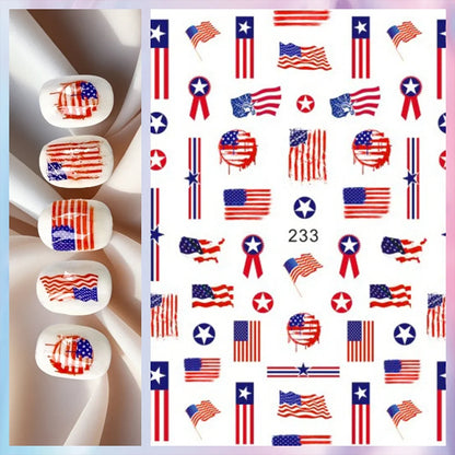 8Pcs/Set 3D USA Independence Day Nail Stickers America Flags Design Self-Adhesive Nail Art Decals DIY Manicure Decor Sliders &#.