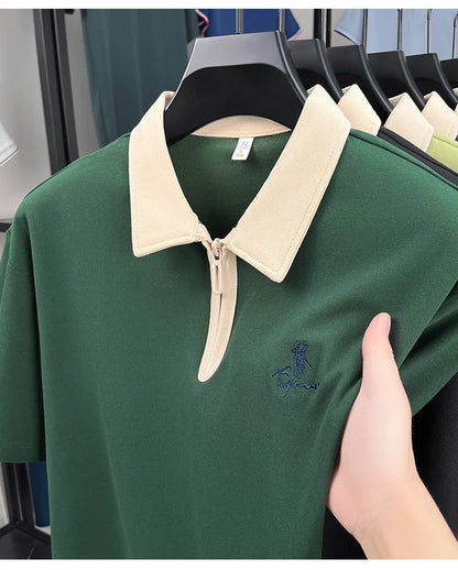 Designer brand fashion short sleeve polo shirt men luxury pony embroidery breathable summer color blocked high-end Paul T-shirt