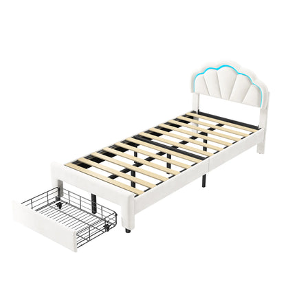 Rosahqnda gepolsterter Bettrahmen mit blumenförmigem Kopfteil, Bettrahmen, Einzelbett, Blütenblattbett, Jugendbett für Jungen und Mädchen