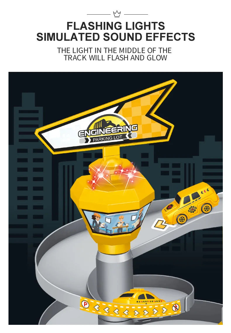 Garage Racing Track Sliding Car Parking Lot Toys Multi-Storey Car Parking Fire Police Engineering Mini Vehicle Toy for Boys Gift.