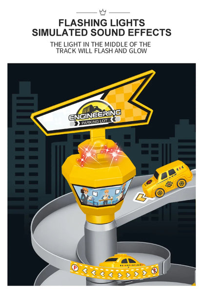 Garage Racing Track Sliding Car Parking Lot Toys Multi-Storey Car Parking Fire Police Engineering Mini Vehicle Toy for Boys Gift.