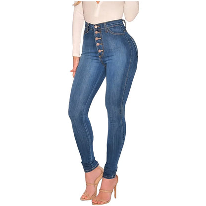 Skinny Colombian Jeans For Women 2024 High Waist Stretch Jeans 5 Button Push Up Butt Lifting Pockets Fashion Stretch Blue Jeans.