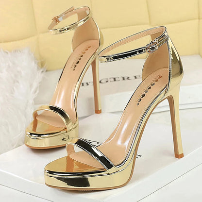 Luxury Women 11 cm Heels Sandals Women pumps Peep Toe High Heels Patent leather Stiletto Lady Sandals Summer Shoes Platform Heel.