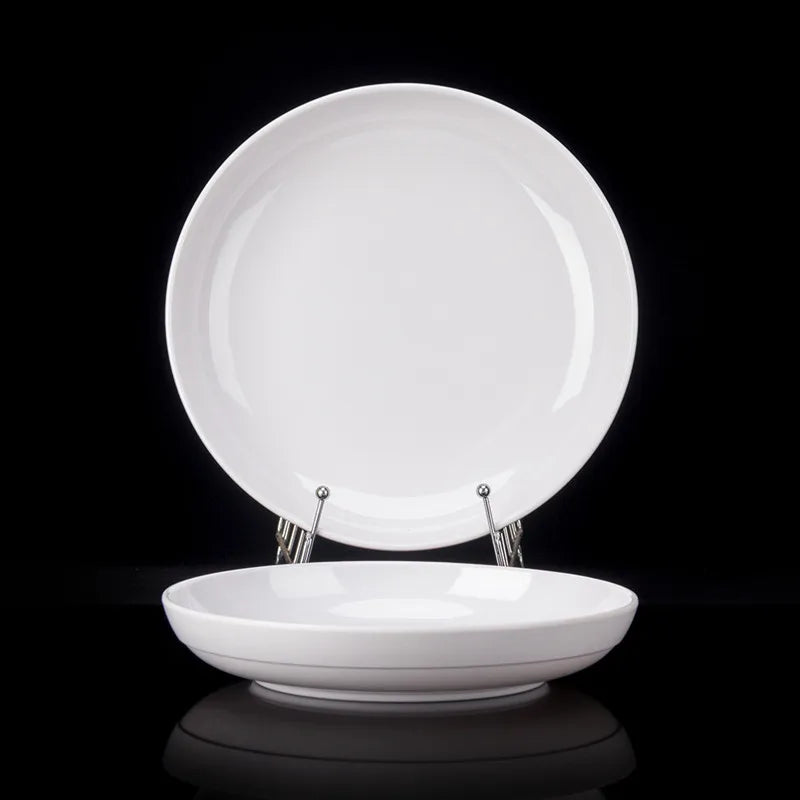 Deep Round Melamine Dinner Plates White Hotel Serving Tray Table Dishes Imitation Porcelain Dishes to Eat Kitchen Dining Sets.
